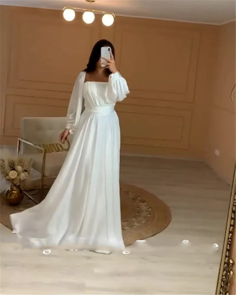 MoonlightShadow Simple Church Wedding Dresses A-Line O-Neck Full Sleeves  White Tulle Bridal Ball Gowns Robe De Marie | Fruugo QA