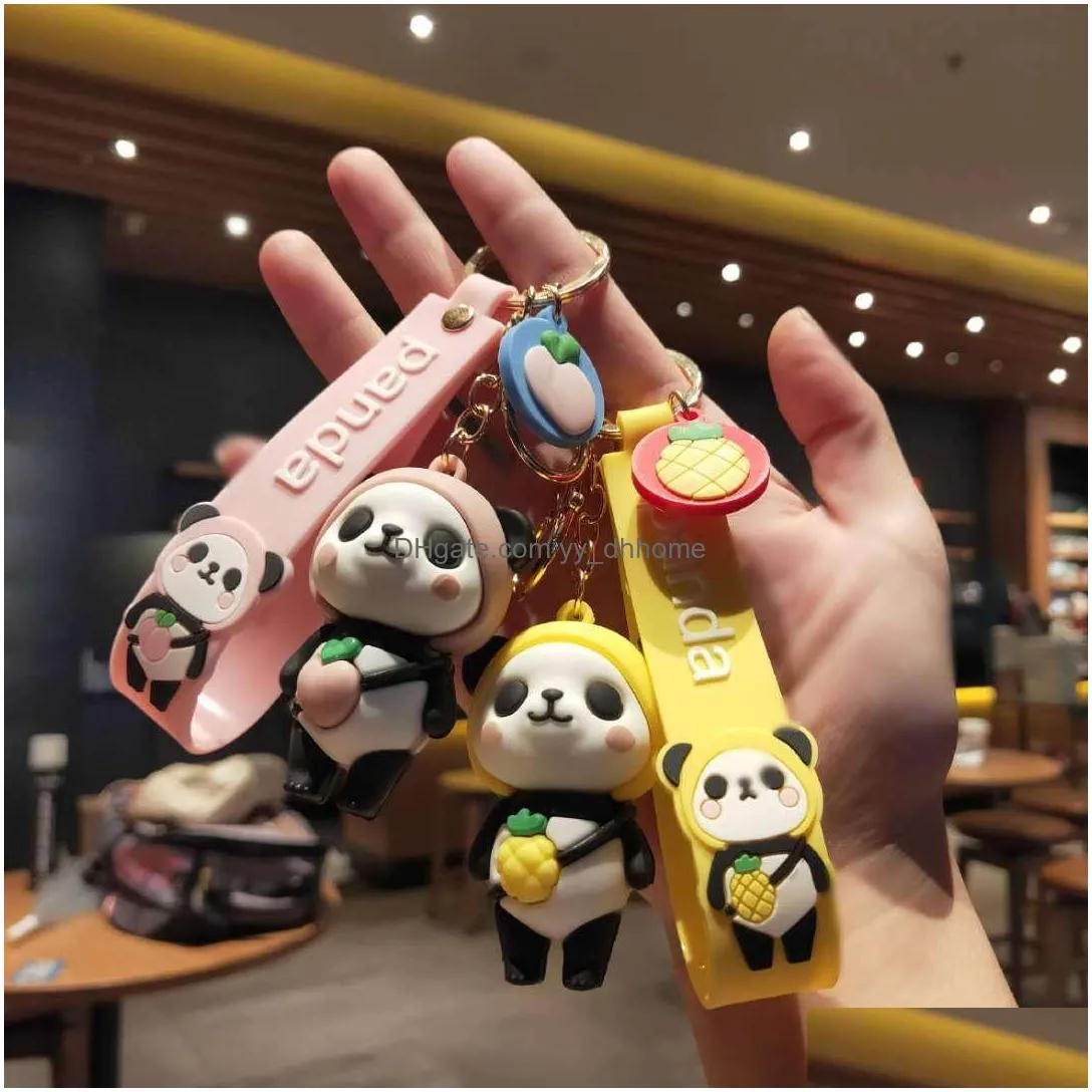 fashion jewelry cartoon fruit lovely panda key chain charms pendant man woman lovers key chain ring bag car key ring