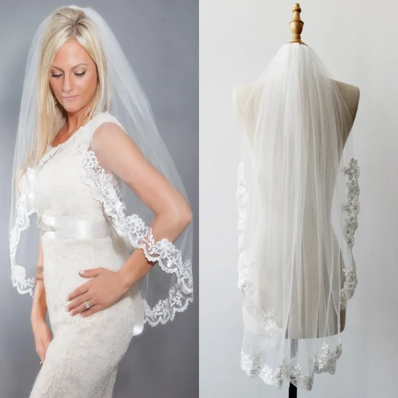 Bridal Veils 1M one-layer White/Ivory Elbow Short Veils Appliques Bridal Accessories Quality Veils