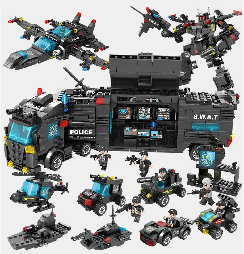 Оптовые трансформаторские игрушки строительные блоки механические войны Полиция Полиция Детская Ассамблея Подарки