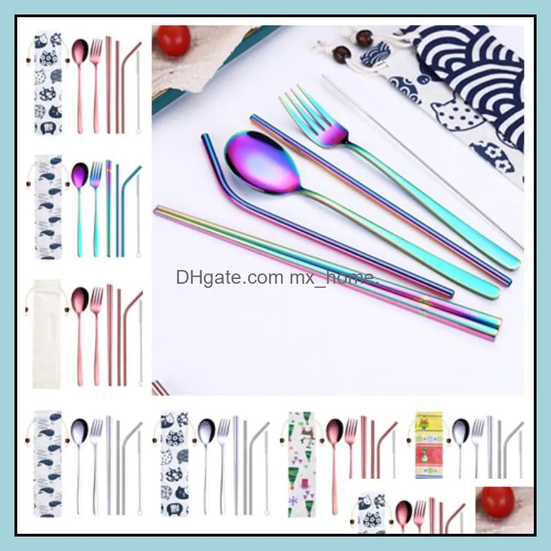 7 Pezzi Stoviglie portatili St Set Posate coreane Stoviglie in acciaio inossidabile Utensili da cucina con sacchetto di stoffa Consegna drop 2021 Set di posate K