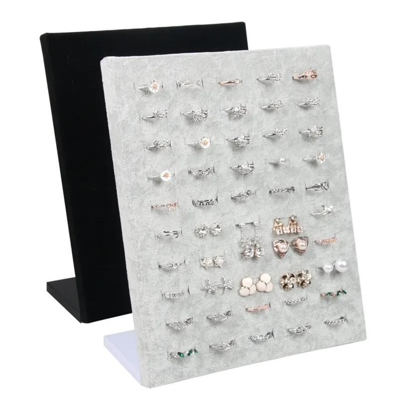 Svart/grå sammet Display Case Jewelry Ring Displays Stand Board Holder Storage Box Plate Organizer 20*10*23cm 220510