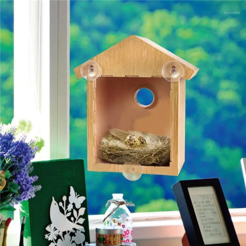 Andra fågelförsörjningar träbon utomhus sugkopp synlig hem trädgård fönster fågelhus dispenser mat container hus matare verktyg