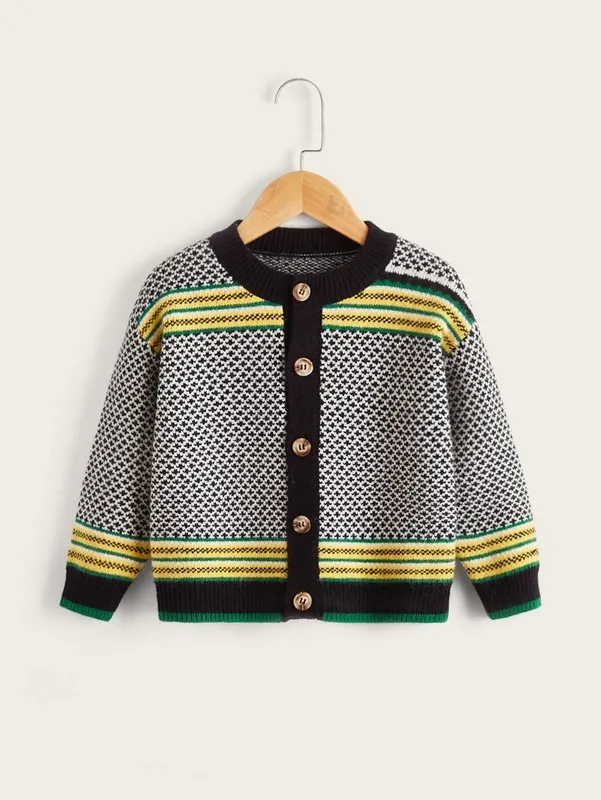 Strickjacke für Kleinkinder und Jungen mit Streifenmuster und überschnittener Schulter SHE01