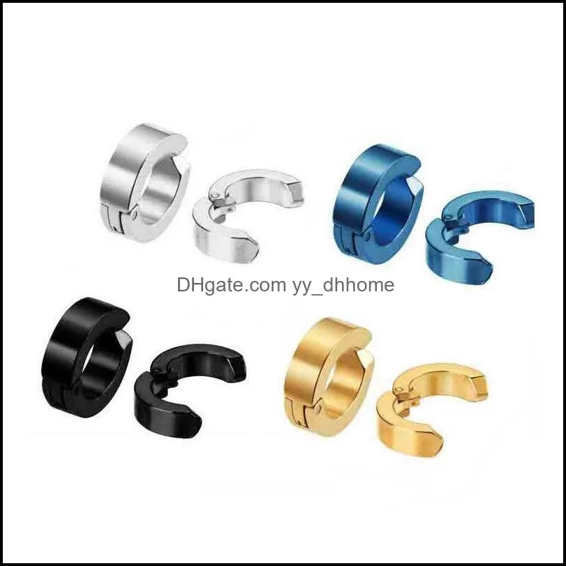 Fashion Stainless Steel Cuff Earrings for Men Blue Black Gold Ear Clip Stainless Steel Non Piercing Punk Earring Fashion Jewelry