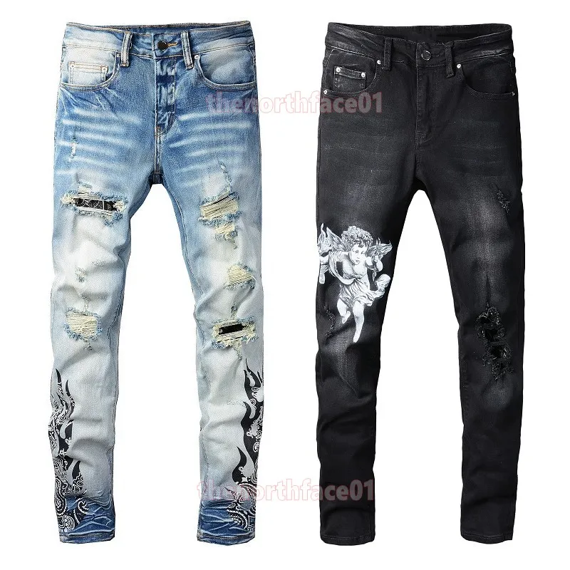 Jeans da uomo alla moda Jeans strappati strappati da motociclista Jean Pantaloni da motociclista slim fit Pantaloni da uomo di grandi dimensioni