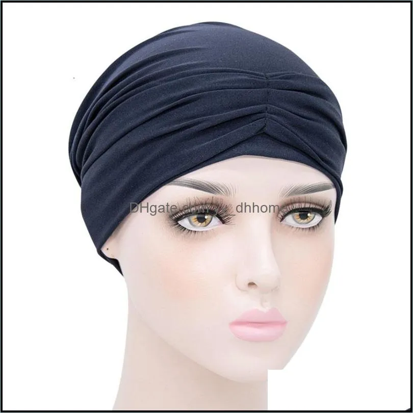 women girl solid color elastic skull caps cancer chemo hat scarf turban head wrap hair care beanie