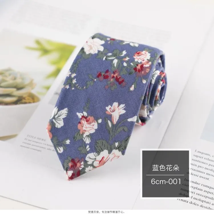 30 styles 6CM Cotton Neck Ties Flower Print Necktie Wedding Casual Floral Neckties Cravat for Men and Women
