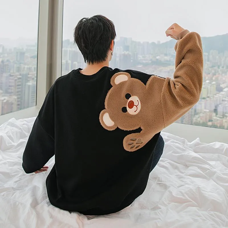 Mens Plush Teddy Bear Teddy Fleece Hoodie Thick Black Pullover With O Neck And Long Sleeves For Spring And Autumn From Pingangu Vendor 29.99 DHgate.Com