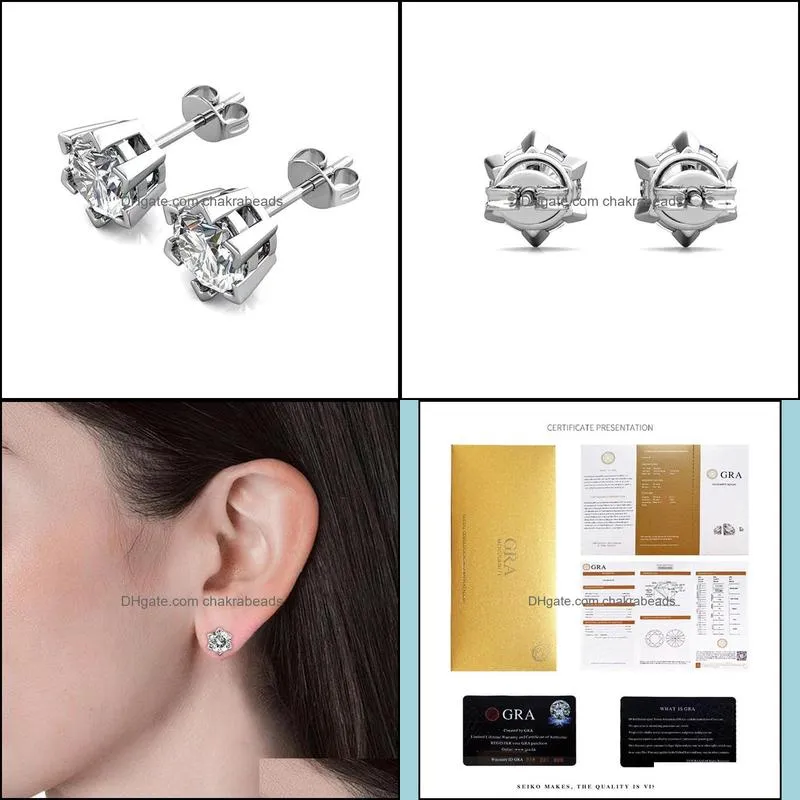 stud trendy s925 silver 6 prong d color vvs1 moissanite earrings for women jewelry plated white gold ear studs diamond test pass