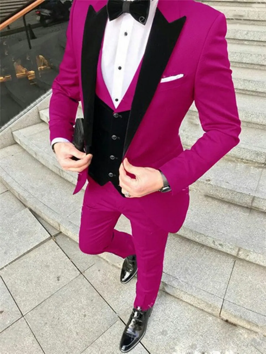 Özelleştirmek Smokin Bir Düğme Yakışıklı Tepe Yaka Damat Smokin Erkekler Takım Elbise Düğün / Balo / Yemeği Adam Blazer (Ceket + Pantolon + Kravat + Yelek) W1030
