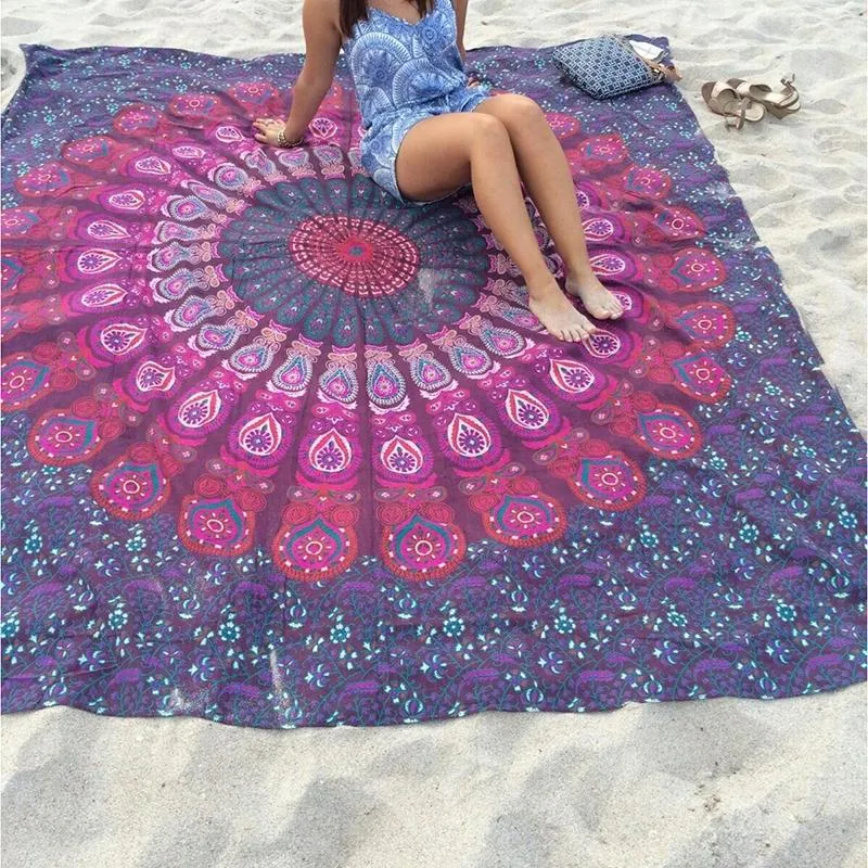 Towel Rectangle Round Ethnic Pattern Beach Yoga Mat Chiffon Table Cloth Flowers Printed Towels Summer Large AdultTowel