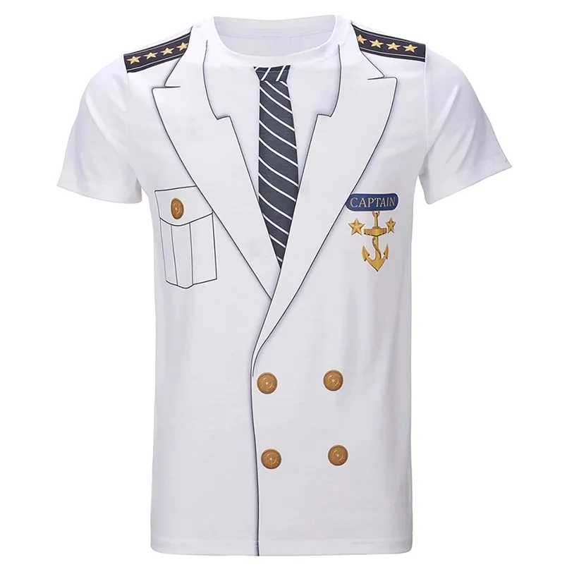 Herrar kapten kostym t-shirts rolig cosplay sommar o nack kort ärm tee vuxen man topp pilot uniform 3d tryckta kläder 220507