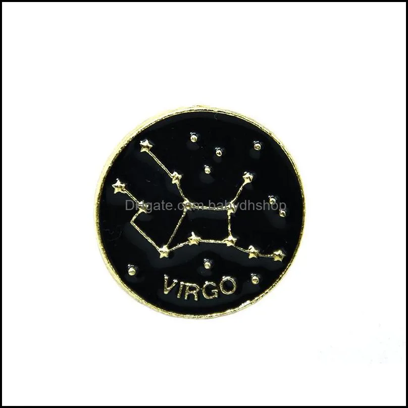 Cartoon Black Round Badge Constellation Symbol Meaning Brooches Enamel Pins Funny FashionJewelry Lapel Backpack Feastival Gift for Women