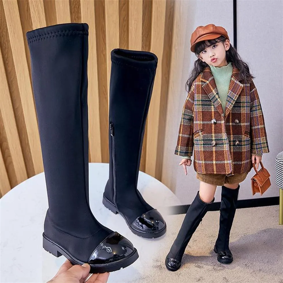 Autumn Winter Kids Long Boots For Girls Fashion Cool Rubber Knee-high Children's Motorcycle257H