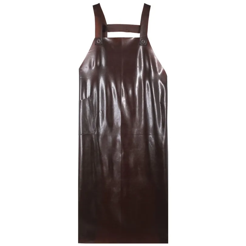 Thick vest type waterproof apron long men and women kitchen aquatic workwear beef tendon oil-resistant leather waist apron 201007