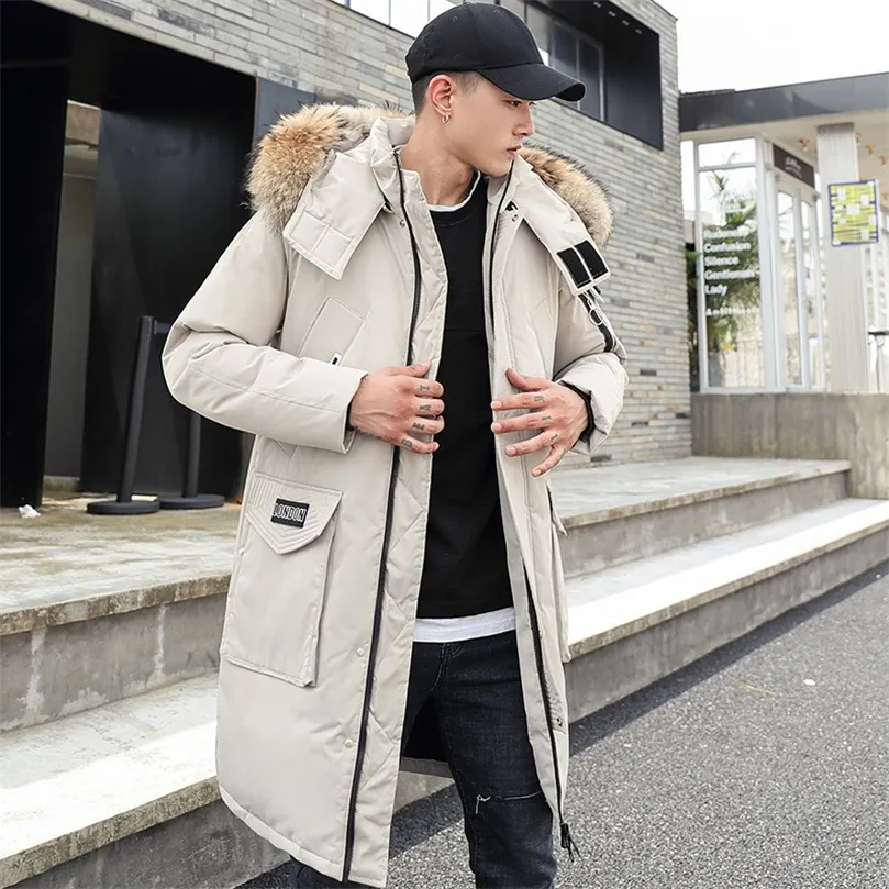 -30 Degree Couple Winter White Duck Down Jacket Long Keep Warm Thicken Coat Men Fashion Hooded Fur Collar Windbreaker Down Parka 201209