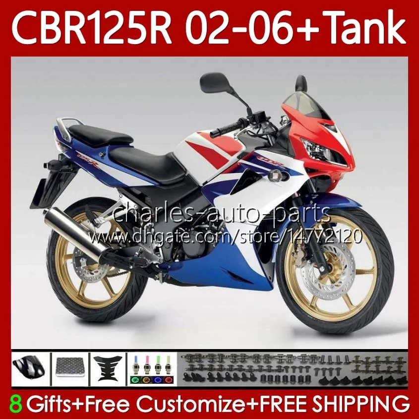 Lichaam + tankafdekking voor HONDA CBR-125 CBR 125 R CC CBR 125R 125CC 02-06 Carrosserie 124NO.63 CBR125RR CBR125R 02 03 04 05 06 CBR-125R 2002 2003 2004 2005 2006 FACKING Factory Blue