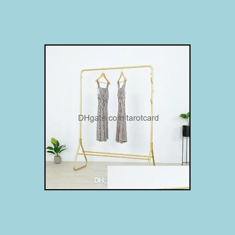 Golden display rack Bedroom Furniture Iron boutique clothing store showcase floor-mounted front and side hanging clothes show racks