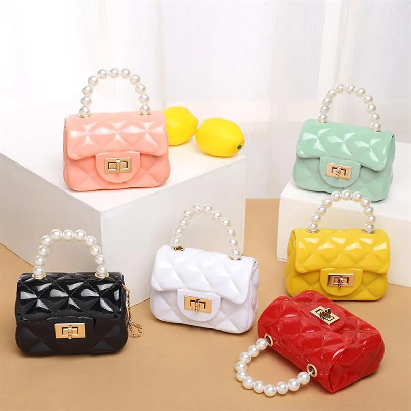 2021 Kids New Pearl PVC Portable Mini Candy Color Small Jelly Bag Fashion Casual Small Change Bag353w