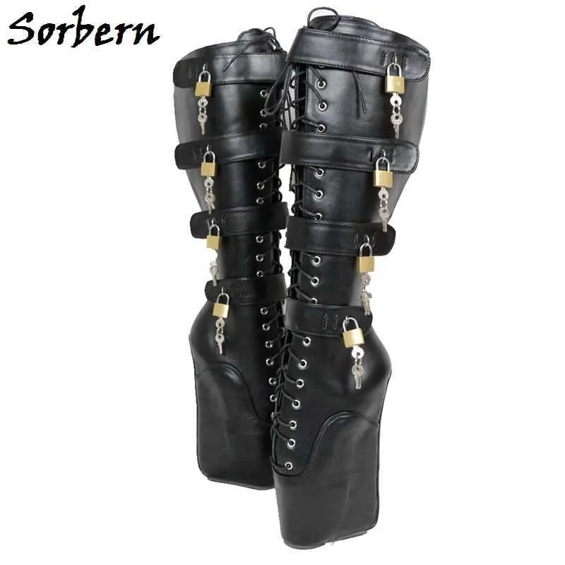 Sorbern Black Knee Boots for Women Shoes 맞춤형 넓은 발목 발 뒤꿈치 큰 크기 고딕 신발 유니섹스 여성 플랫폼 발 뒤꿈치 부츠