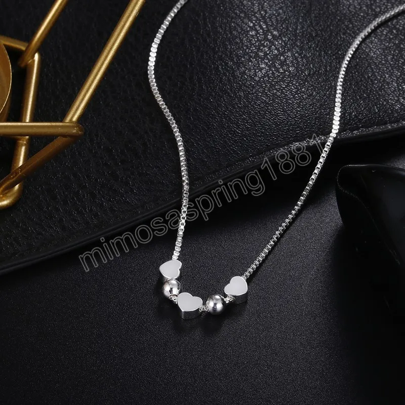 Collana in argento 925 Catena a scatola Ciondolo cuore elegante per gioielli moda donna Regali di Natale per la mamma
