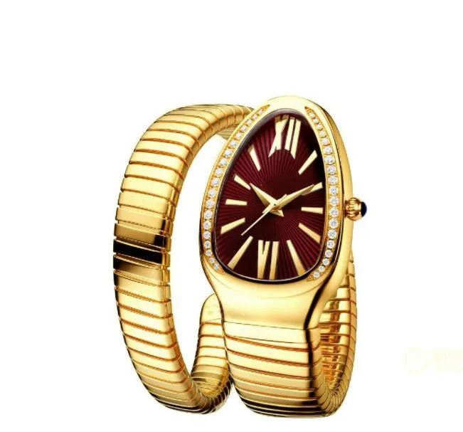 Popular women's quartz watch fashion 33mm stainless steel gold watch plate waterproof personality girl snake Diamond moissani217z