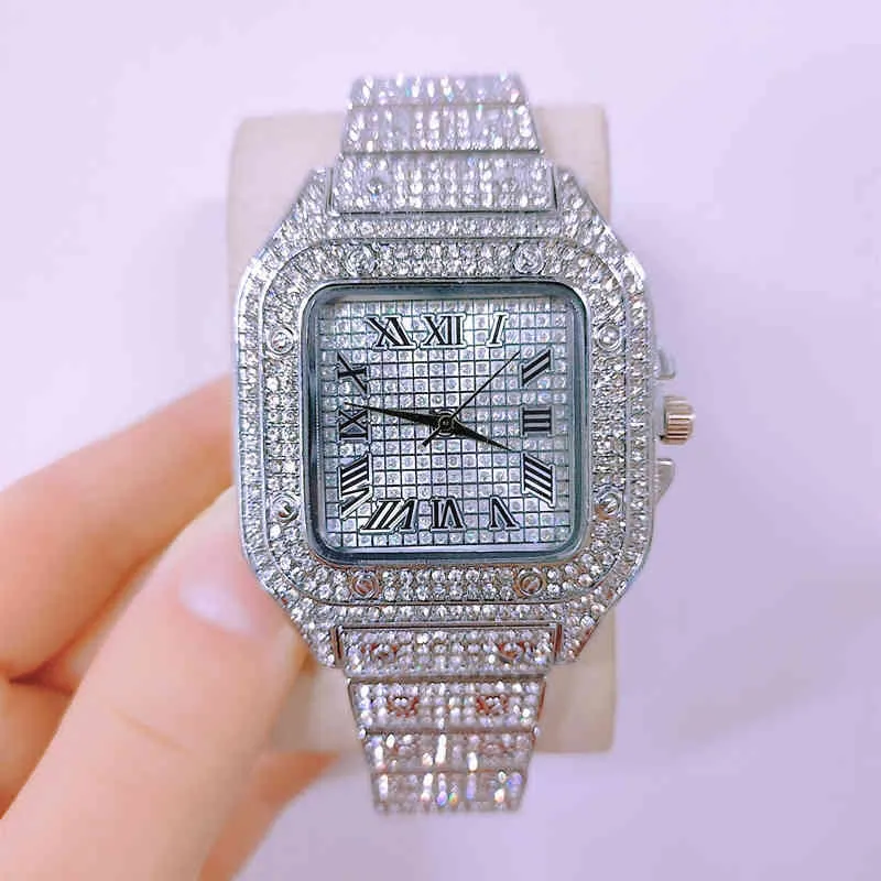 Whoale Slim Stainls Steel Bling Rhintone Quartz Montre Poignet Marque Slim Hip Hops Iced Out Montre Pour Hommes Femmes