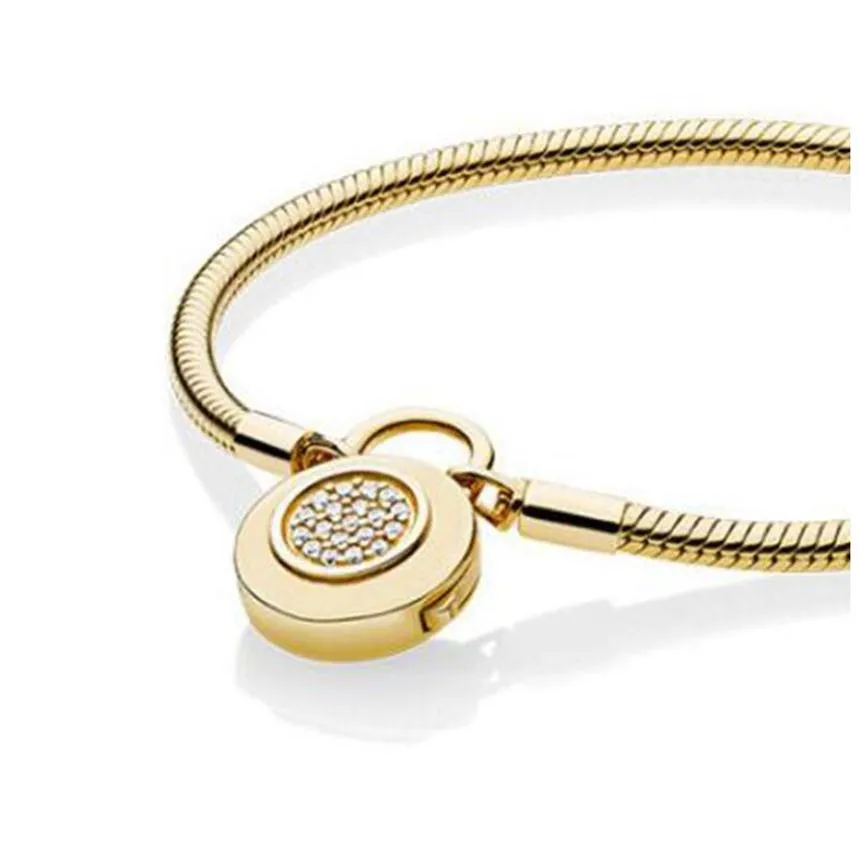 Luxury Fashion Yellow Gold Cz Diamond Armband Original Box för Pandora 925 Silver Lock Snake Chain Armband Women Jewelry285x