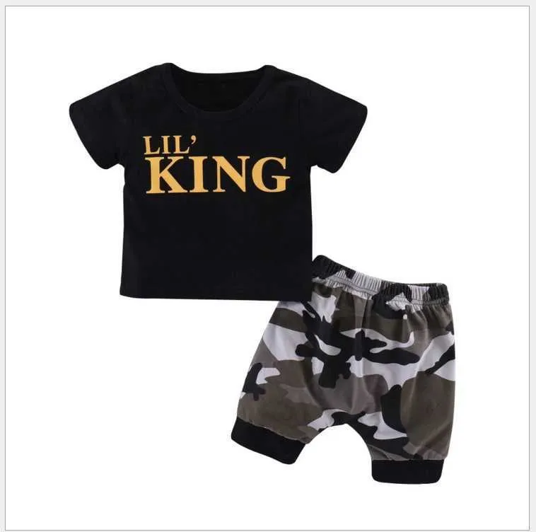 Boys New Summer Baby Letters Printed Short Sleeve T shirt Camouflage Shorts 2pcs Set Kids Clothing Sets Children Outfits Toddler Suit Retail