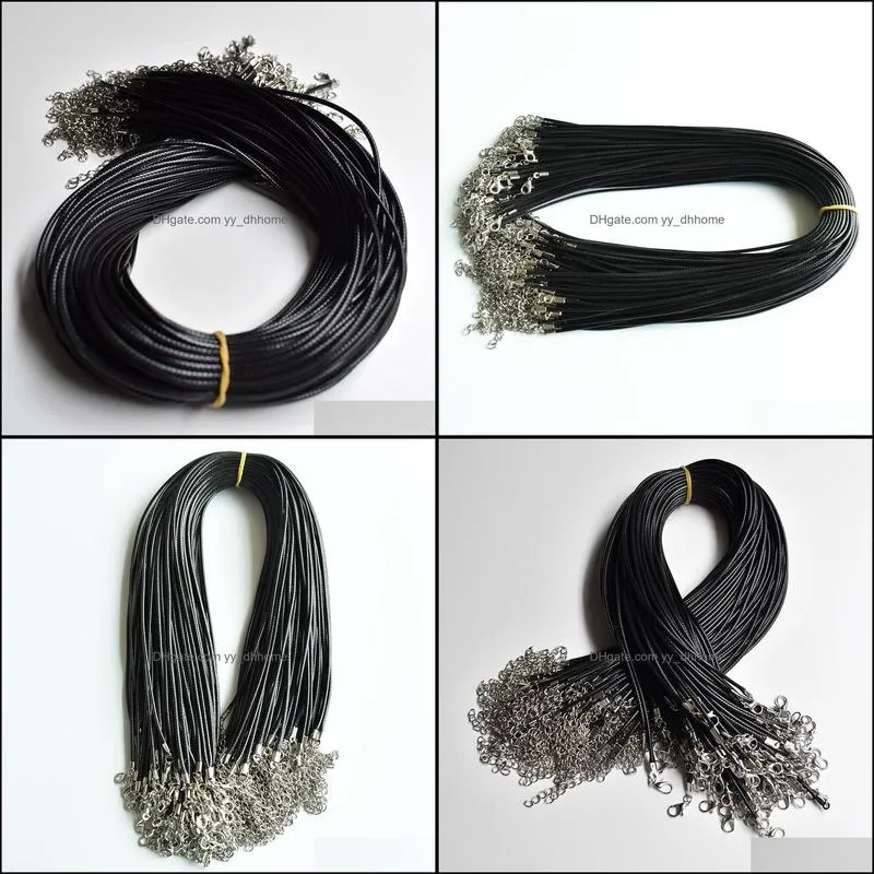 100pcs/lot black wax leather rope cord necklace 45cm chain lobster clasp diy jewelry accessories