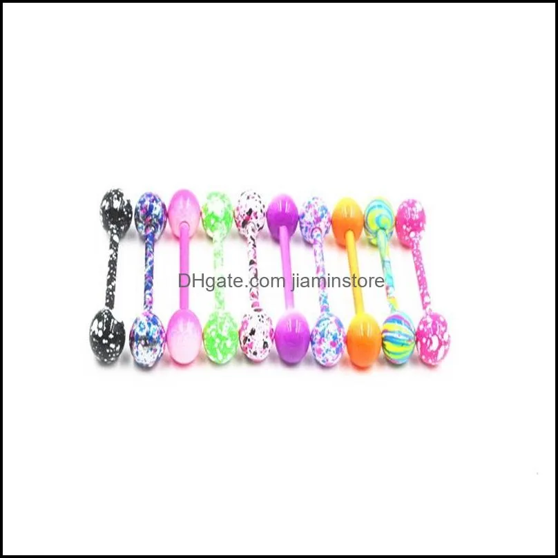 100pcs Body Jewelry Piercing Tongue Ring Barbells Nipple Bar Mix Nice Colors Christmas Gift 2278 Q2