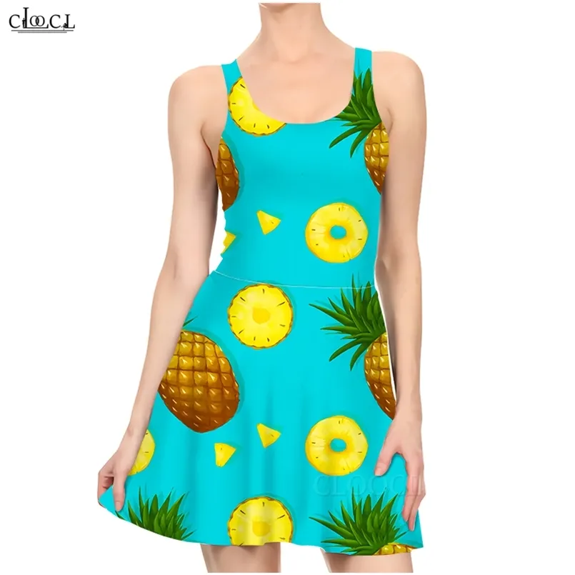 EST Delautiesty Fruit Pineapple 3Dプリントサマードレス女性用ドレスを袖のないパーティーセクシーなスリムビーチドレス220617