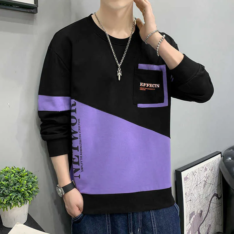 オススメ 21豪華な長袖tシャツメンズラウンドネックボトムシングシャツファッションメンズラウンドネックスプライシングコントラストカラーセーターメンズカジュアル 海外受注品 Vtech Computer Com