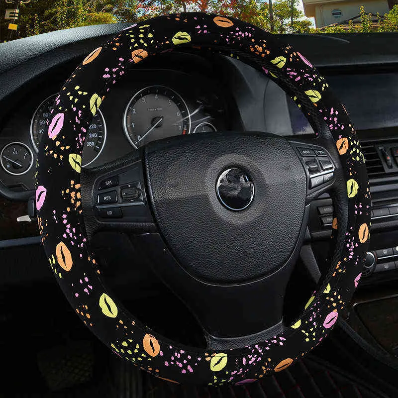 Steering Wheel Leather Cartoon Cute Cubre Volante Car Lip Printed Car