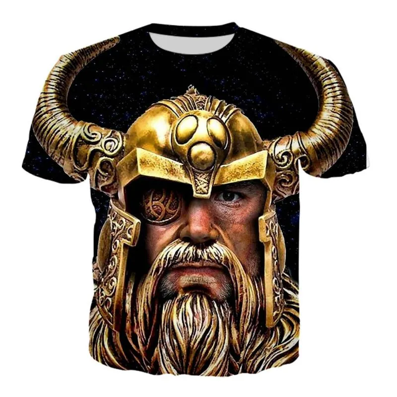 T-shirty męskie Wiking Warrior Pullover European i amerykańskie ponadgabarytowe letnie drukarskie t-shirt z krótkim rękawem