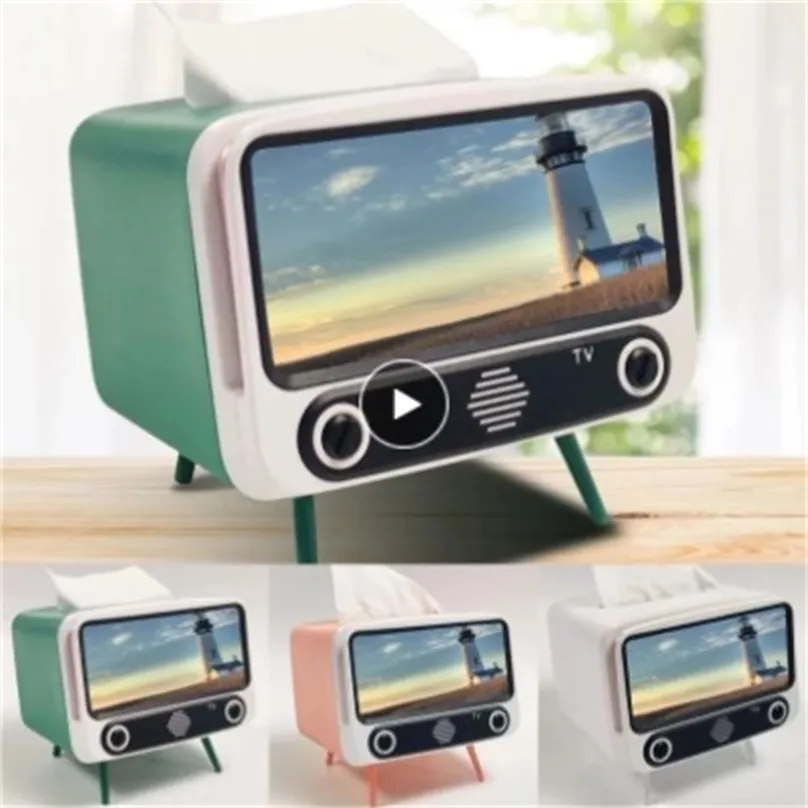 Creative 2 In 1 TV Tissue Box Desktop Paper Dispenser Napkin Case Organizer With Mobile Phone Holder Home Storage 220611