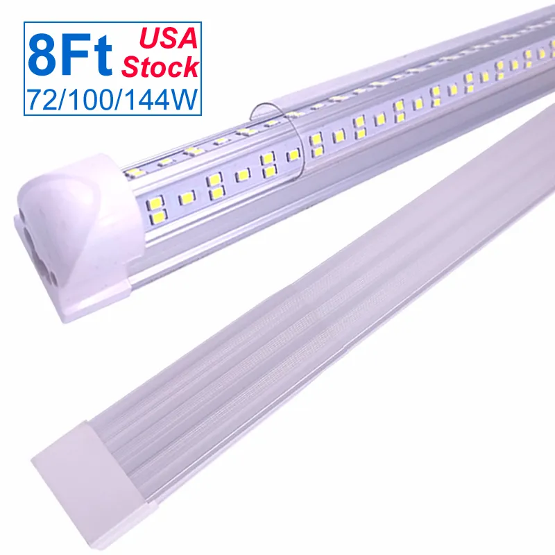 LED-butiksljus 8ft Tube, 144W 6500K (super ljusa vita), v Form T8, Rensat lock, Integrerat 8 fotbandljus Fixtur för Garage Warehouse Workshop Källare Oemled