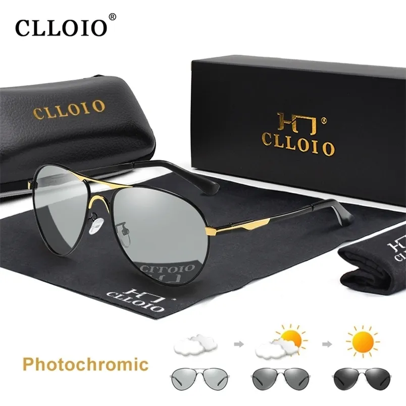 CLLOIO lunettes de soleil pochromiques polarisées hommes pilote Vintage lunettes de soleil lunettes de conduite s UV400 gafas 220629