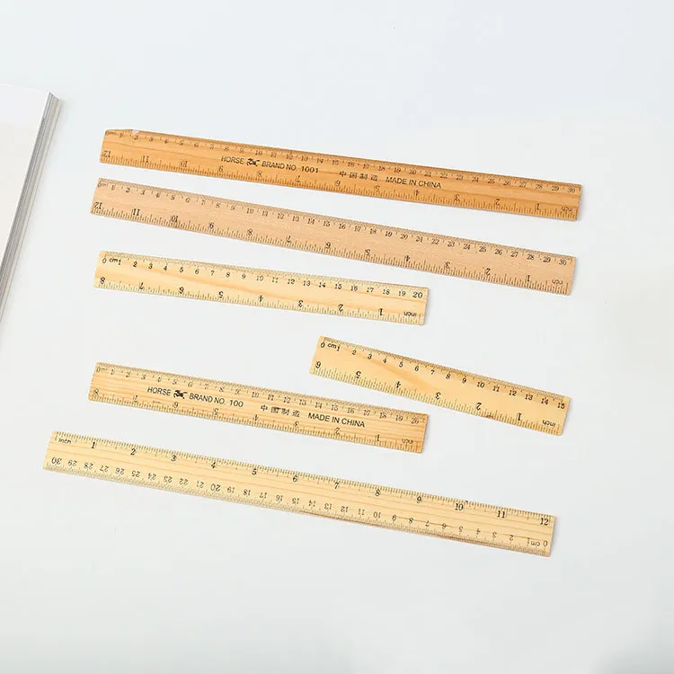 Office Stationery Rulers Custom High Quality 6 8 12in Wooden Ruler Metric/Inch Rulers Precision Double Sided Measuring