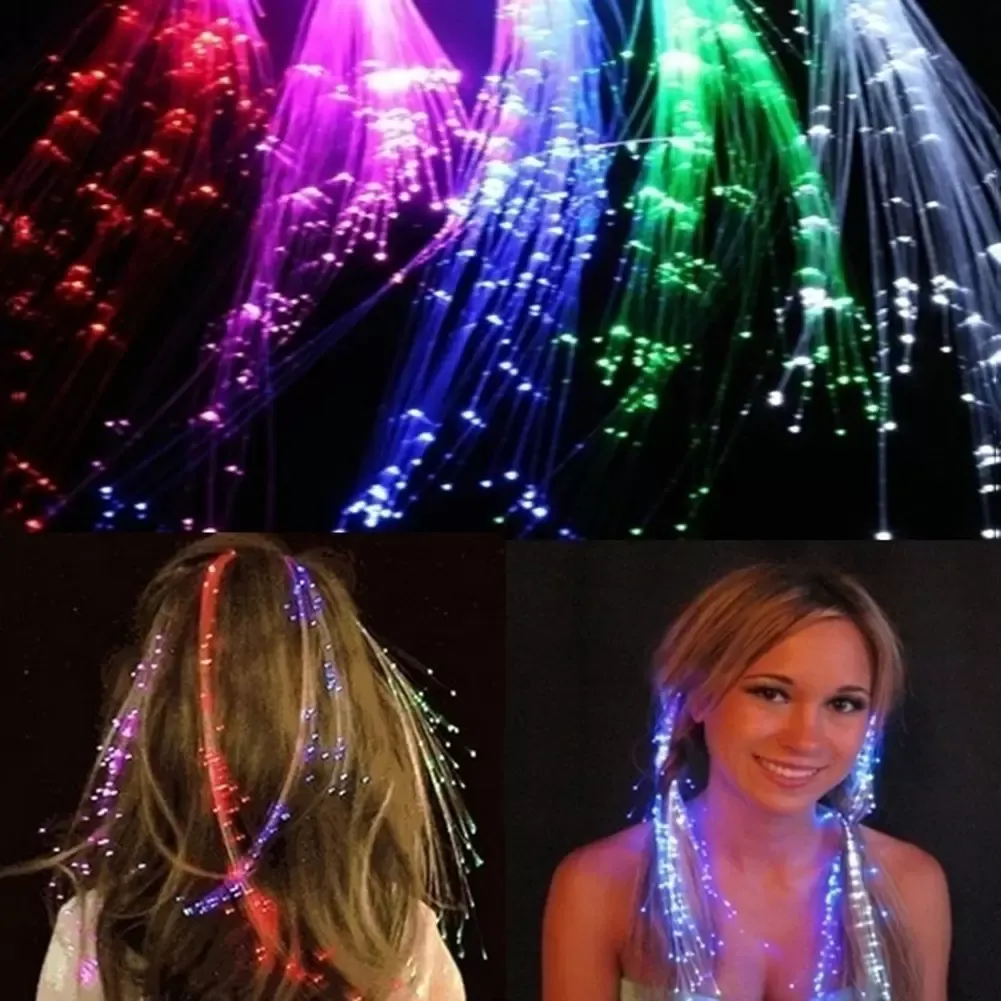 LED Light Up Braid Luminous Fiber Optic Hairpin Decor for Halloween Party Bar C0628x03