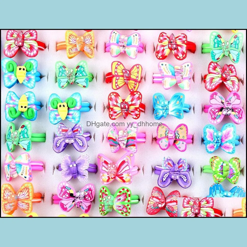 wholesale new childrens 36pcs band rings lot mix colour butterfly baby child girl party polymer clay finger