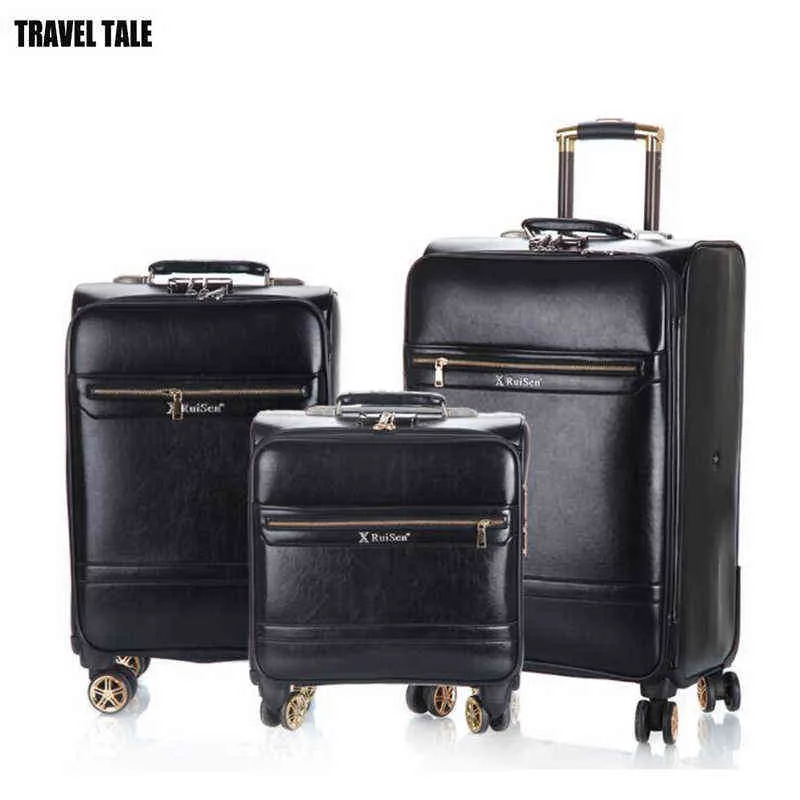 Travel Tale Retro skórzana spinner walizka podróżna walizki Trolleys Set Trolling Bagage na podróż J220708 J220708