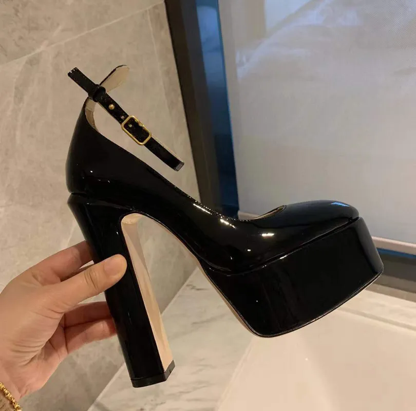 Spring and summer shoes strap Patent leather platform Pumps Nude black shoes high-heeled sandals 15cm Luxury Designers Dress shoe Evening factory footwear 35-42