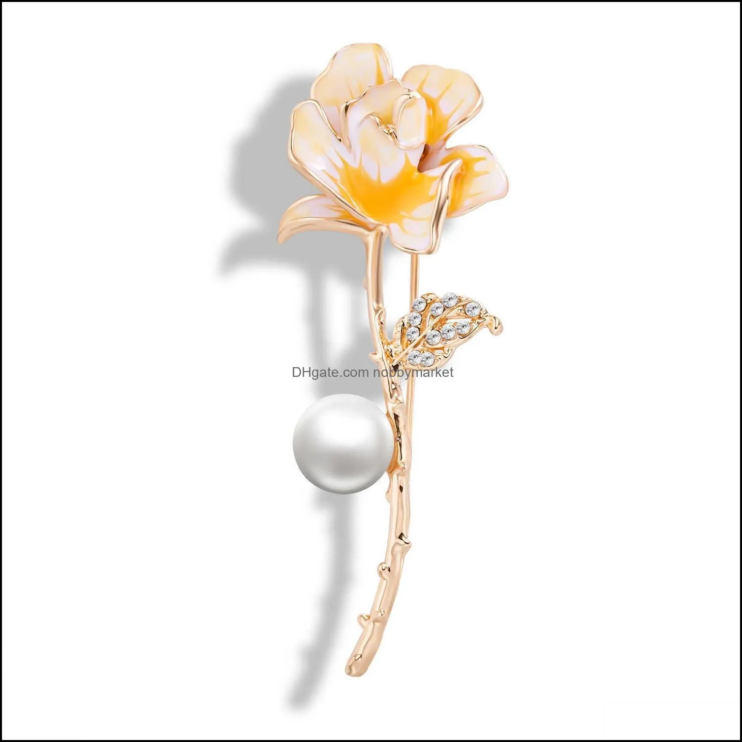 New Fashion Plant Flower Brooch Pins For Women Enamel Lotus Tree Rhinestone Pearl Lapel Pin Wedding Party Birthday Jewelry Gifts H1018