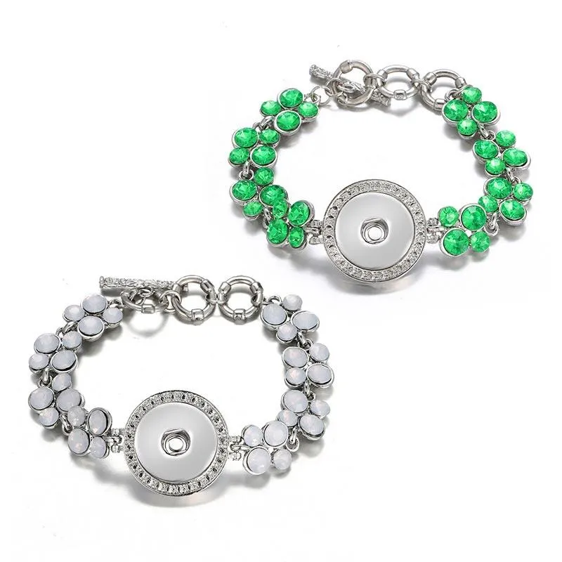 Charm Bracelets Fashion Opal Crystal&Green Crystal Snap Bracelet 19CM Fit 18MM Button Jewelry WholesaleCharm