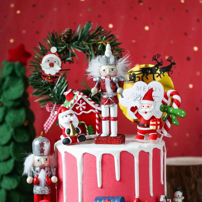 Andere feestelijke feestartikelen kerstcake decoratie glitter notenkraker soldaat soldaat dennen dennen naalden slinger toppers santa claus cupcak