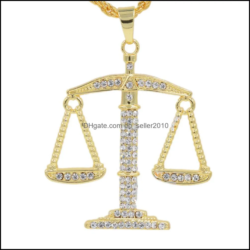 hip hop necklace gold color rhinestone balance pendant 316l stainless steel men women jewelry