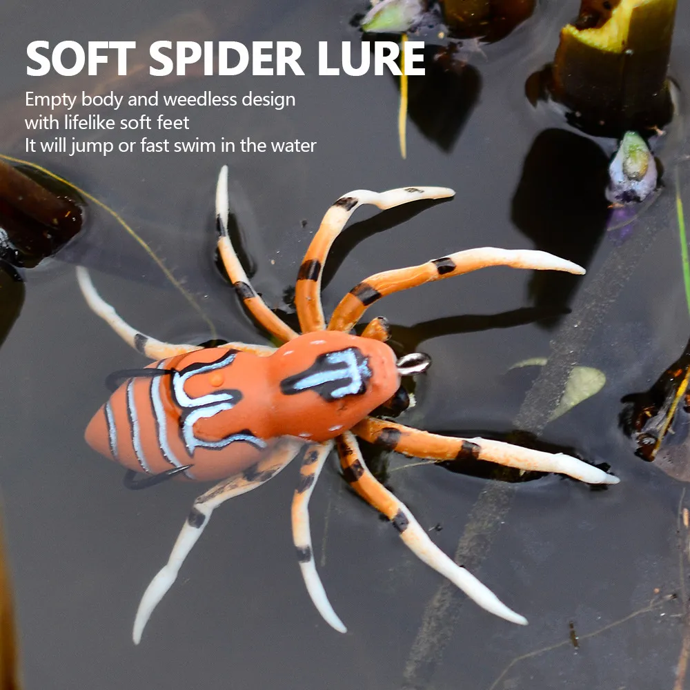 Ny 200st/mycket mjukt spindel bete basfiske lura livlig hudmönster bionisk ogräsfri stark plast kropp taggkrokar för bas Snakehead Pike Trout K1650