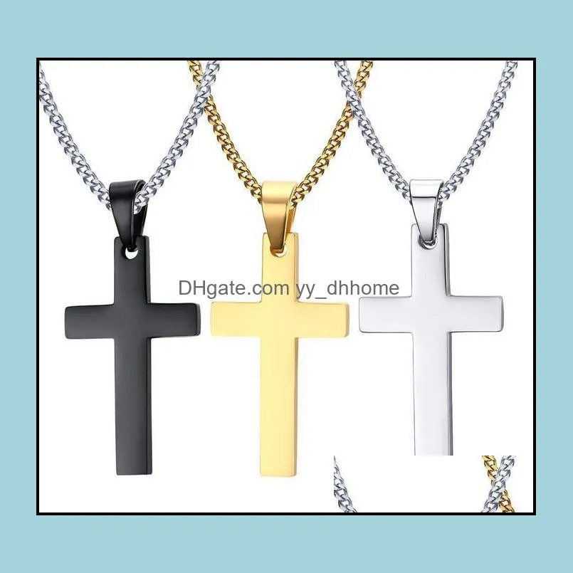 Stainless Steel Cross Pendant Necklaces Men`s Religion Faith crucifix Charm Titanium steel chain For women Fashion Jewelry Gift